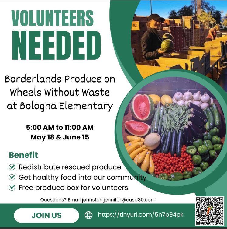 We have been running the Borderlands produce events & our next date is this Sat. 5/18 Last month we packed 330 boxes & 23,000 pounds of produce! We are short on help for May/June. If you have ever considered volunteering, please sign up by visiting: signupgenius.com/go/20F0E4FA9AA…