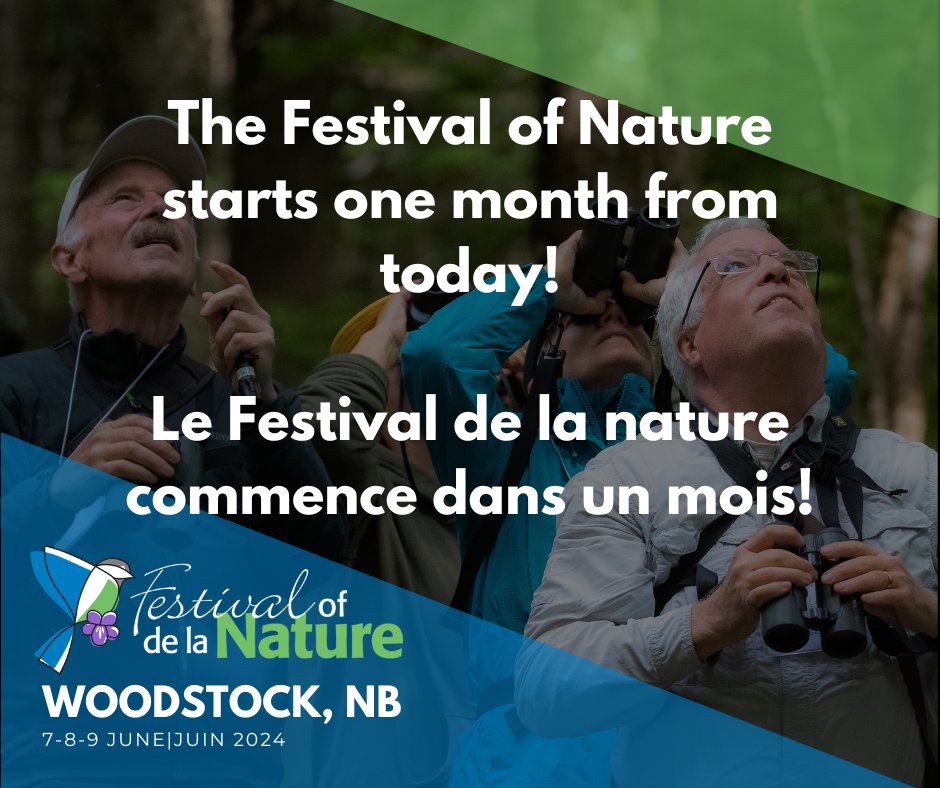 The Festival of Nature is just ONE MONTH AWAY! From June 7-9, join us in Woodstock for this annual event that brings the province's nature lovers together in one place. Get your ticket today! TICKETS: naturenb.symbiotic.coop/en/civicrm/eve…