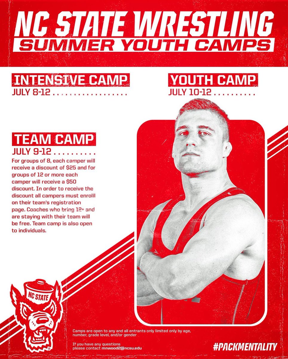 Don’t forget to secure your spot to train with our Pack this summer.🐺🤼‍♂️ wolfpackwrestlingcamps.org