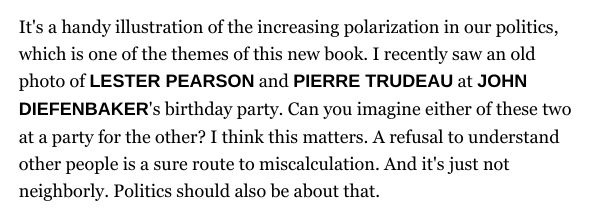 Paul Wells on point today in the @politicoottawa newsletter. I've ordered his new book on PMJT from @sutherlandbooks