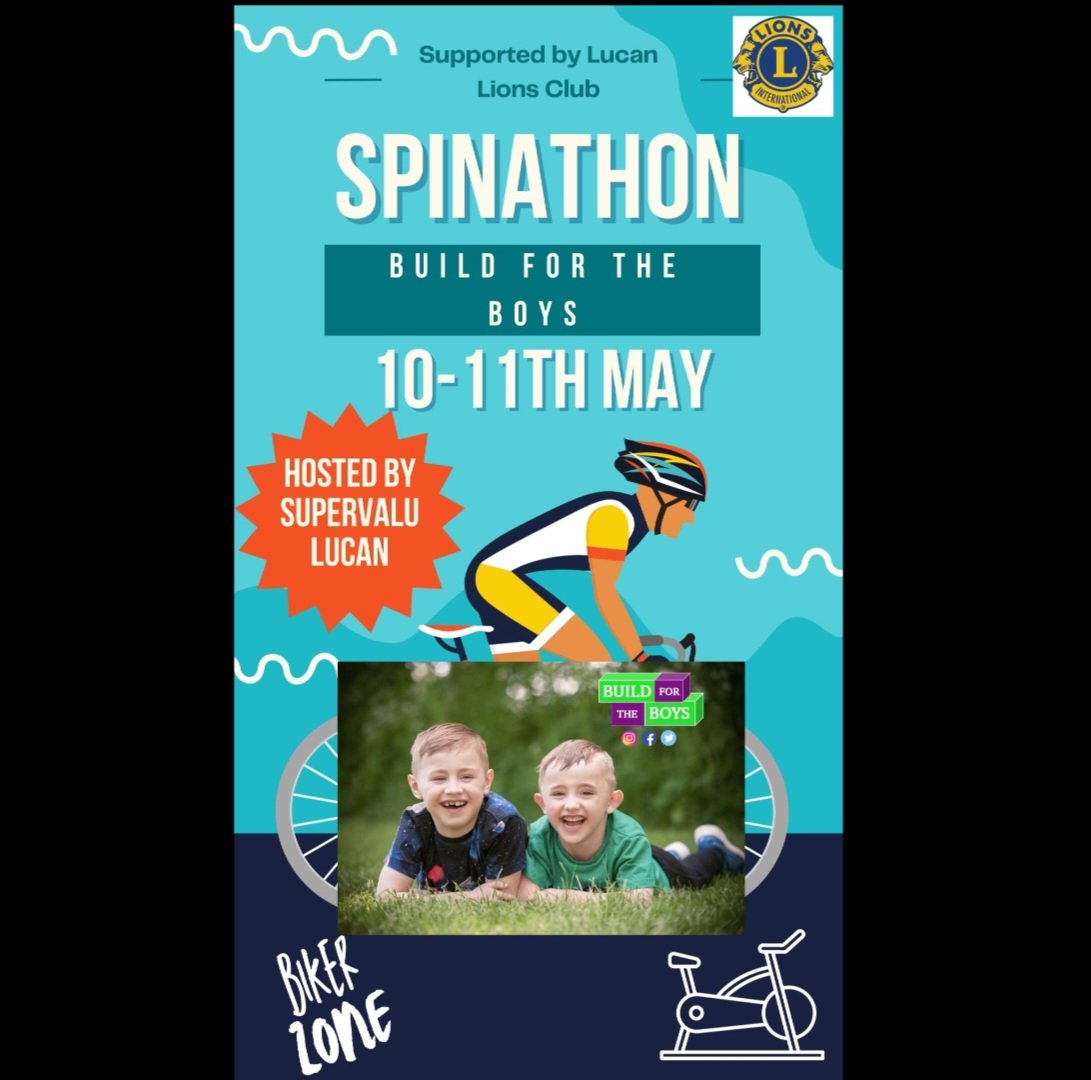 Massive thank you to @LucanLionsClub  for their forthcoming 'Spinathon' in aid of the 'Build for the Boys Trust'. If you'd like to get involved @SuperValuLucan (on bike or bucket rota!) please get in touch.💜💚🙏 #buildfortheboys #duchenneawareness #purpleandgreenforConorandDean