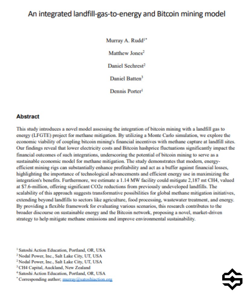 MASSIVE BRREAKING: New research co-authored by a former Greenpeace activist and an environmental economist (Ph.D.) confirms that #Bitcoin mining is a powerful tool to cleanup the environment and mitigate methane emissions.

THIS PAPER SHOWS THAT:
🌎Bitcoin is good for the