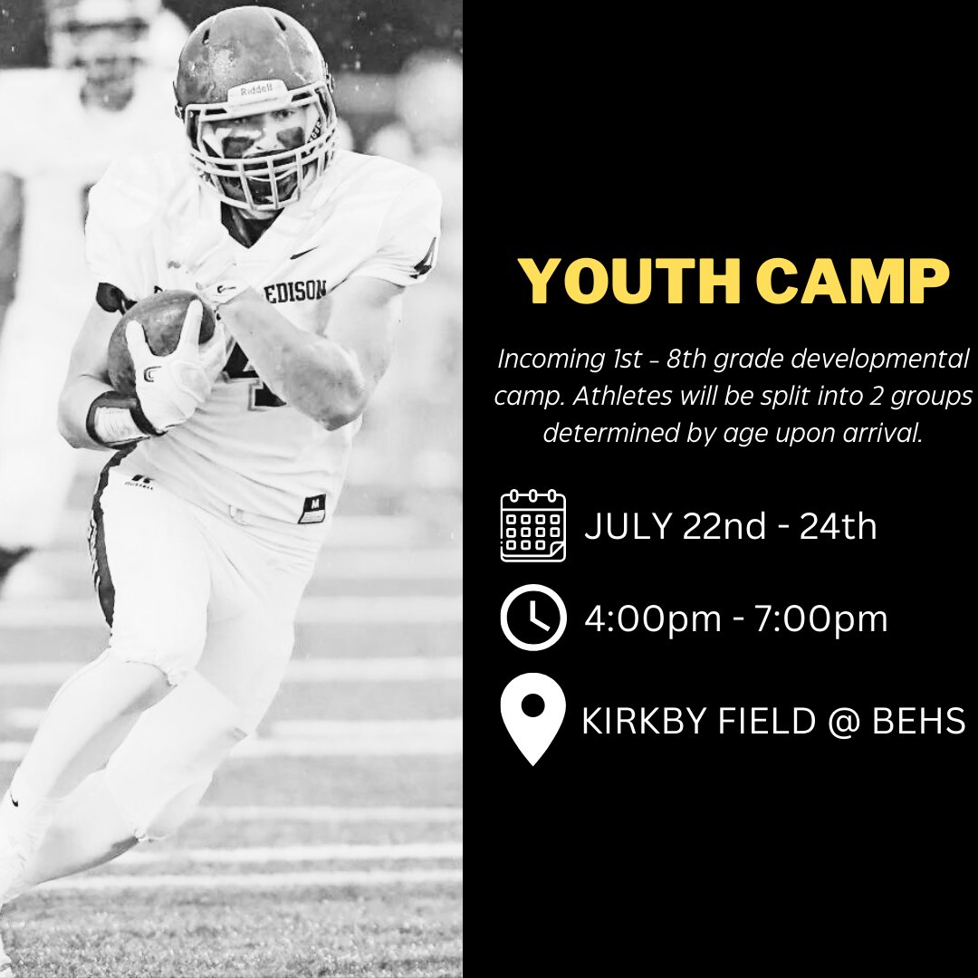 Registration is now open for 2024 Tiger Football Camps. ALL Tiger Football Athletes are encouraged to take advantage of these great opportunities. 

Registration Link: 
betigersfootballcamps.com