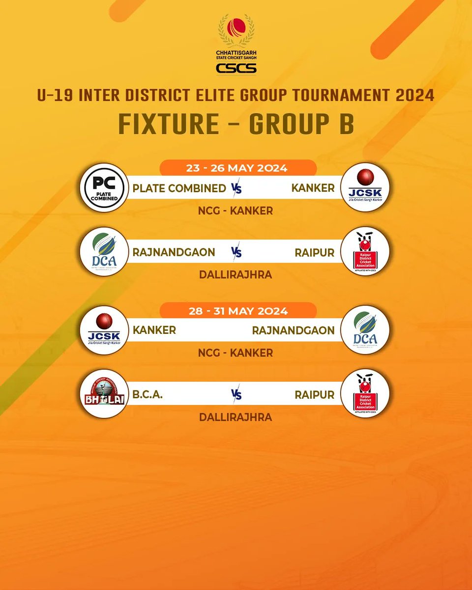 The complete schedule of 'U-19 Inter District Elite Group Tournament 2024' is finally out. 

The stage is set, #MarkYourCalendar! 
Stay tuned for a spectacle of #CricketingBrilliance!

#U19EliteTournament #InterDistrictTournament #CricketFixture #U19Cricket #CSCS #CricketCSCS