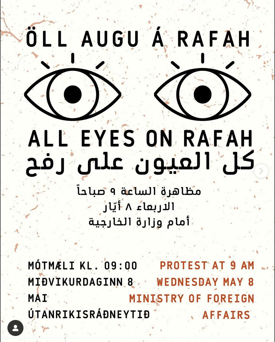 Það er gott að krefja Ísrael stöðvi árás sína á Rafah, en er ekki nærri nóg!
 
Ísrael hefur ítrekað hafnað öllum friðarbeiðnum. Íslensk stjórnvöld verða að sýna harða andstöðu gegn Þjóðarmorði!

Mætum á morgun og krefjumst aðgerða! Deilið og mætið!!