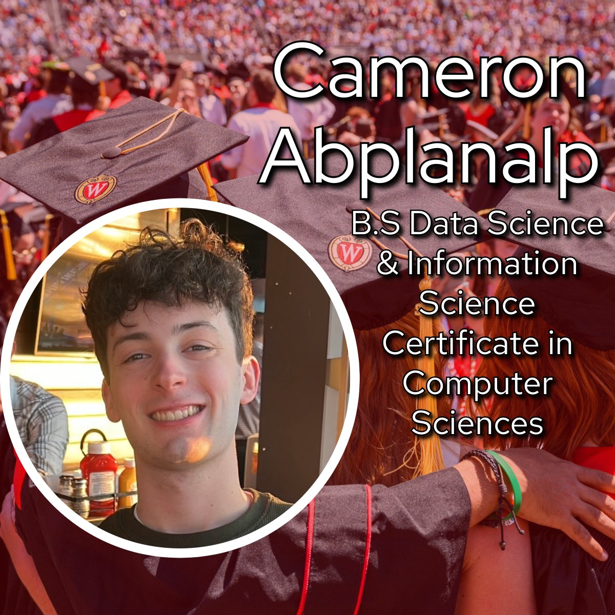 Meet Cameron Abplanalp, a graduating senior from Evanston, Illinois. With a Bachelor's in Data Science & Information Science and a certificate in Computer Sciences, he's ready to bridge the gap between people and code. cdis.wisc.edu/2024-graduatio… #UWGrad