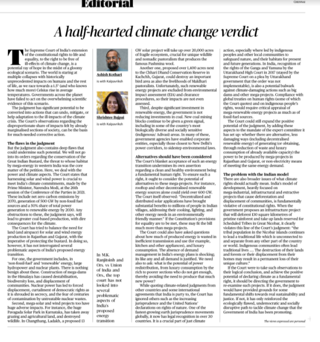 The article rightly questions the blind faith that a 'just transition' to renewables will be panacea for all the environmental problem facing us . There is a need to reduce consumption, focus on efficiency and demand side management. And yes, recognize the rights of nature...