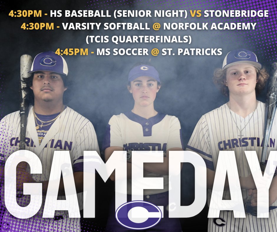 Good luck to our Spring athletes working today!! Head out to Lakewood to catch our last baseball game and Senior Night while Varsity Softball and Middle School Soccer fight to continue their seasons! 

#ALLIN #TGBTG #GOCHRISTIAN