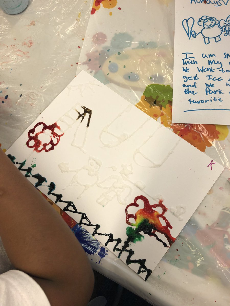 Today the mini creatives explored people and places that make them feel calm and happy!

Using raised salt painting, we created colourful art that represented things &amp; people that help them feel positive 🎨😊🏠

#findyourelement #creativeprojects #artforwellbeing #youngcreatives