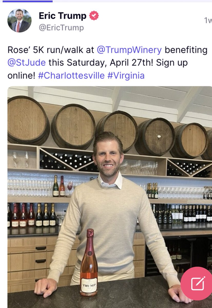 @trumpwinery were benefiting @StJude on April 27th! 
That’s the true spirit of the Trump family ❤️

Something the #FakeNewsMedia never talked about!