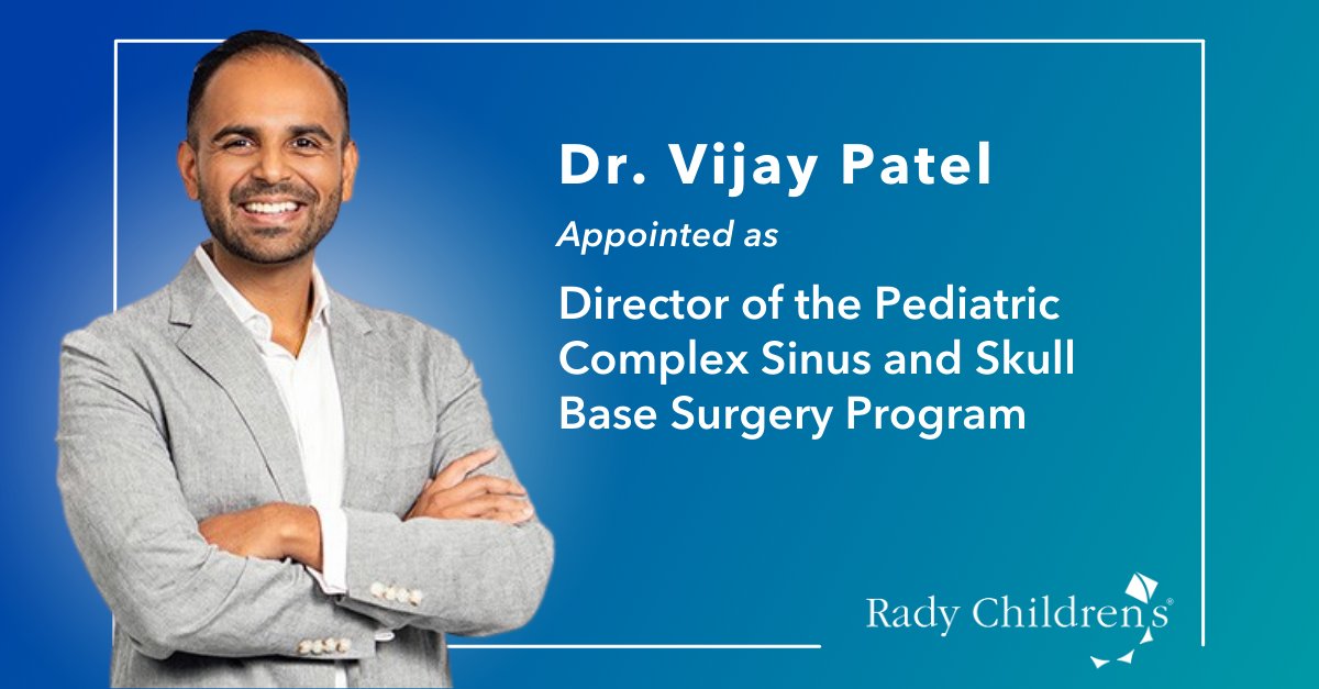 Exciting news! Dr. Vijay Patel has been appointed as the Director of Pediatric Complex Sinus & Skull Base Surgery Program here at #RadyChildrens & assistant professor of Otolaryngology at @UCSDHealth! 👏 Keep reading: rchsd.co/3UZSBUl