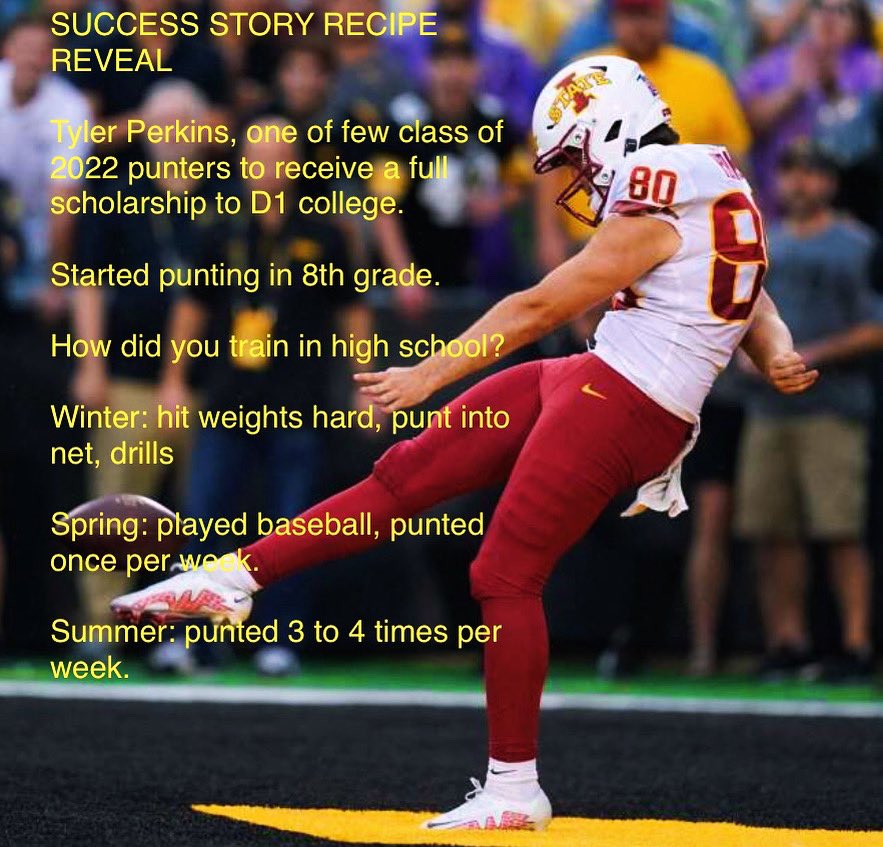 Iowa State’s Tyler Perkins shared his simple training schedule through high school years. #thekickingcoach #iowastatepunter #kickingcoach #kickingcamps #iowakickingcamp