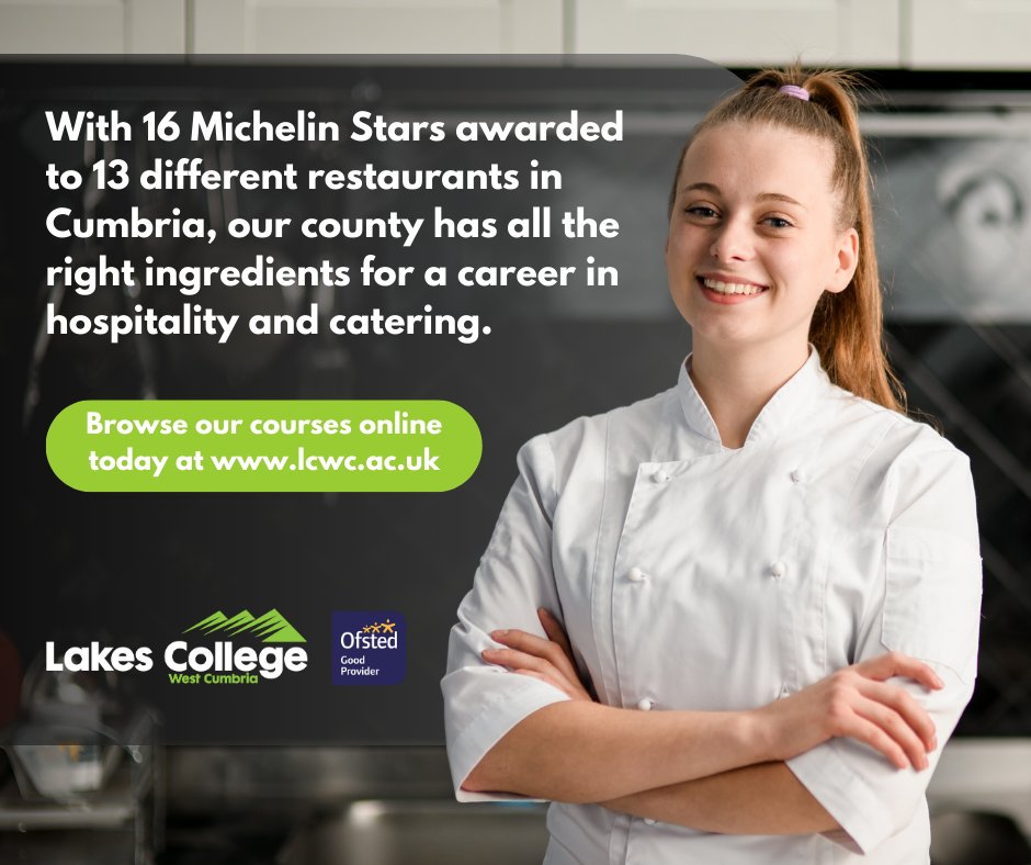 👨‍🍳👩‍🍳 With 16 Michelin Stars awarded to 13 Cumbrian restaurants, our county is the perfect place to start your career in hospitality and catering.

Click here to browse our range of courses: ow.ly/X0jx50RynUm

#SkillsForLife #ItAllStartsWithSkills