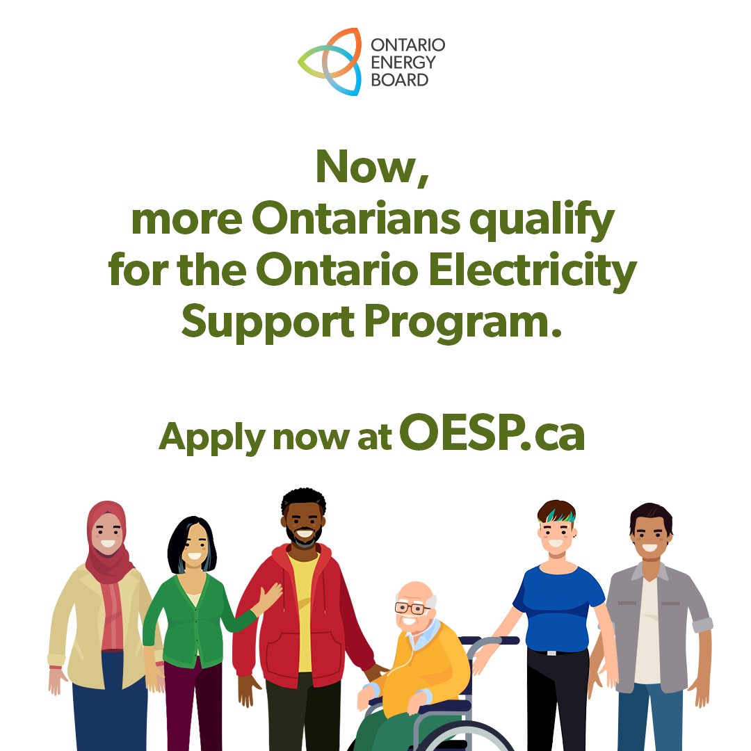 Now, more Ontarians qualify for the Ontario Electricity Support Program. If you’re an electricity customer, you may qualify for a monthly, on-bill credit of $35 or more. Find out more here: oeb.ca/consumer-infor…