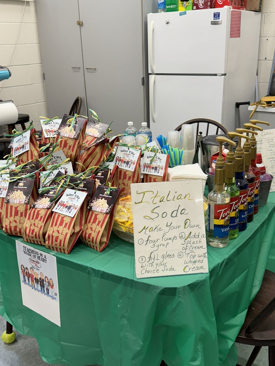 Bonlee staff was treated to a 'Make your Own Soda' shoppe from our PTA and popcorn from Chatham Homes realty today! #onechatham #dragonsonfire