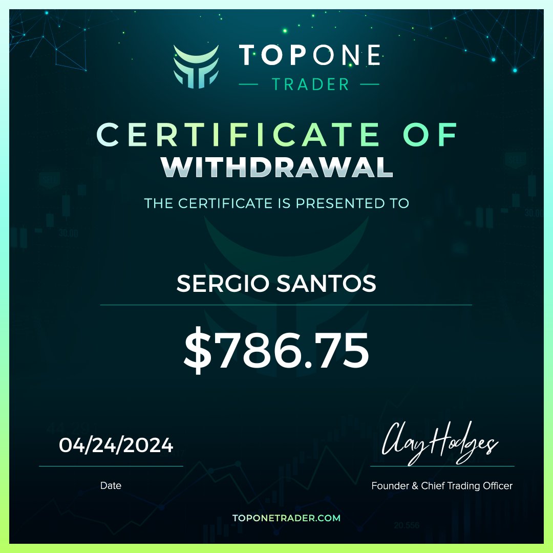 Congratulations to Sergio Santos with a payout of $786.75💰📈‼️ Who's next?! We have the most simple, generous, and easy to follow trading programs in the entire prop firm space. ✅One phase challenge ✅Biweekly payouts