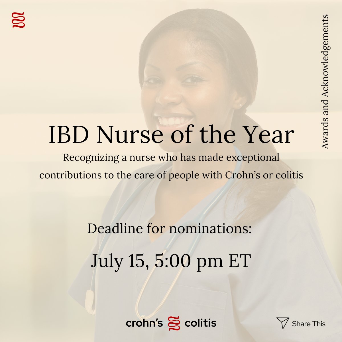 It’s National Nursing Week and you can recognize excellent care! The Outstanding IBD Nurse of the Year Award honours a remarkable nurse who has made exceptional contributions to the care of patients with Crohn’s or colitis.   Nominate here: bit.ly/NOTYA