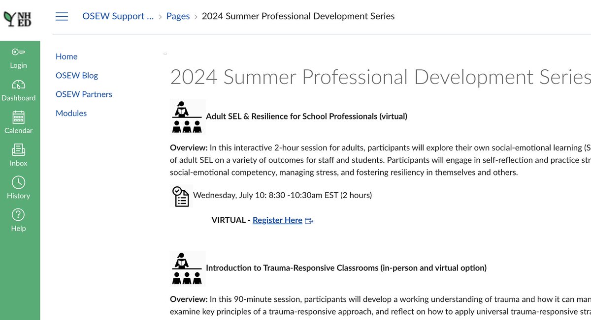 NH: "The Office of Social and Emotional Wellness is offering several free professional development opportunities this summer: Adult SEL &amp; Resilience, Conversations on Culture and Diversity..." and more.
nhdoe.instructure.com/courses/37/pag…