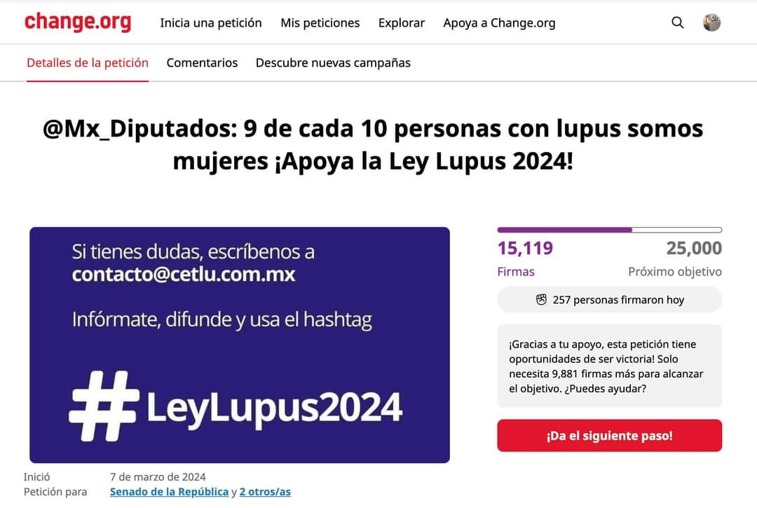 ¡Llegamos a quince mil firmas en la petición de Change.org por la iniciativa de ley en beneficio de las personas con lupus y otras enfermedades autoinmunes! Cuando iniciamos la difusión de la iniciativa de ley en beneficio de las personas con lupus y otras