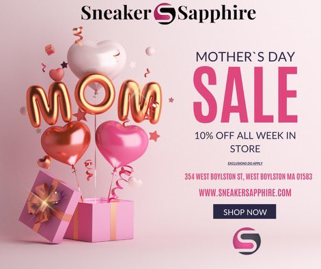 Get ready to make your mom's day extra special! Shop the Mother's Day sale at Sneaker Sapphire. 💙✨