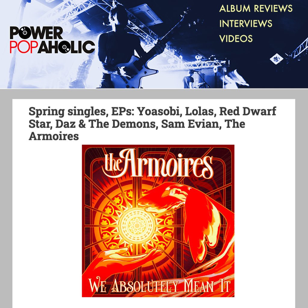 Power Popaholic's Spring Singles and EPs roundup finds the new single 'We Absolutely Mean It' from The Armoires (out now: orcd.co/armoires-meanit) in some fine international company! : powerpopaholic.com/2024/04/spring… #PowerPopaholic #TheArmoires #IndiePop #IndieRock #JangleRock #PowerPop