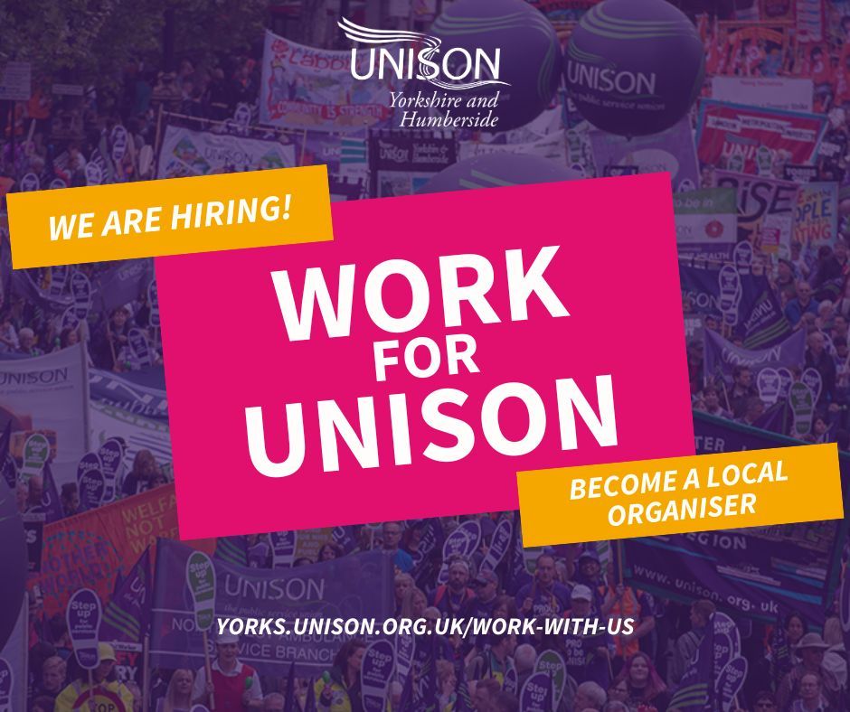 We're adding to our team of local organisers! Fancy putting your communication, organising and campaigning skills to use for the UK's largest trade union right here in God's Own Country? You sound like you'll do for us! 👉 yorks.unison.org.uk/work-with-us/ Applications close on 29 May.