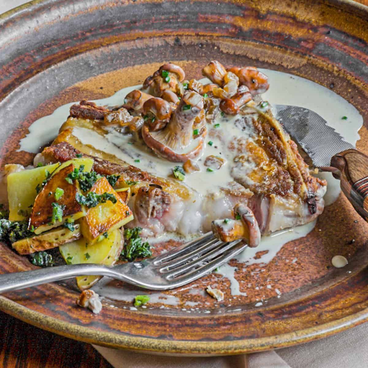 Mangalitsa Pork Chops With Chanterelle-Skyr Sauce buff.ly/3JLFI9E (via Forager Chef) 'Mangalitsas have a layer of fat on their back so big it deserves its own zip code.' For local #Mangalitsa - Winfield Farm in #Buellton buff.ly/3EH5SIE