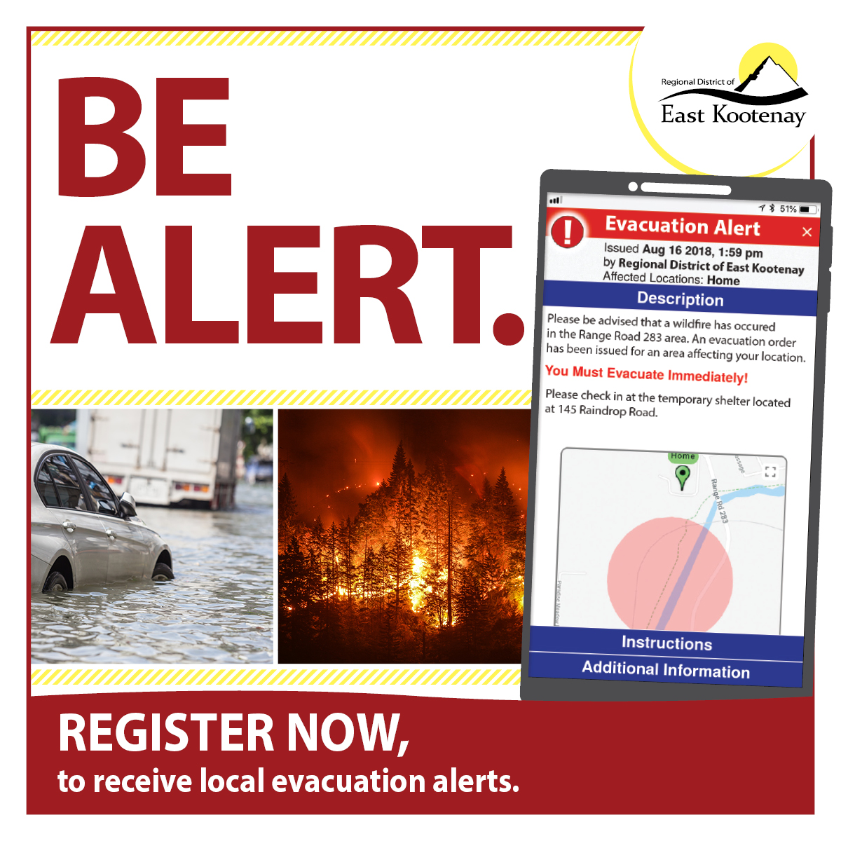 Sign up for the free regional Emergency Notification System (ENS). Powered by Voyent Alert! the system will keep you informed on evacuation orders/alerts during critical events such as wildfires, floods, hazardous materials incidents. rdek.bc.ca. #Cranbrook @RDEK