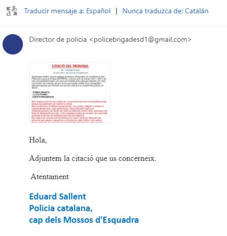 ⚠️Continua aquesta estafa en què es fan passar per nosaltres. T'envien una citació falsa d'un suposat tribunal. No hem enviat aquest correu, esborra'l i no donis cap dada personal #StopEstafes #InternetSegura @ciberseguracat