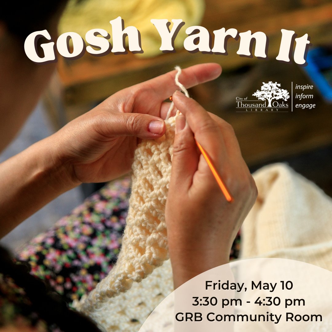 Relax, crochet, and socialize at our NEW crochet club! 🧶 Beginners and experts alike are welcome to bring your own supplies and hang out with fellow crocheters as we sip tea and work on our projects. Join us this Friday, May 10 from 3:30 pm to 4:40 pm. Ages 11+.