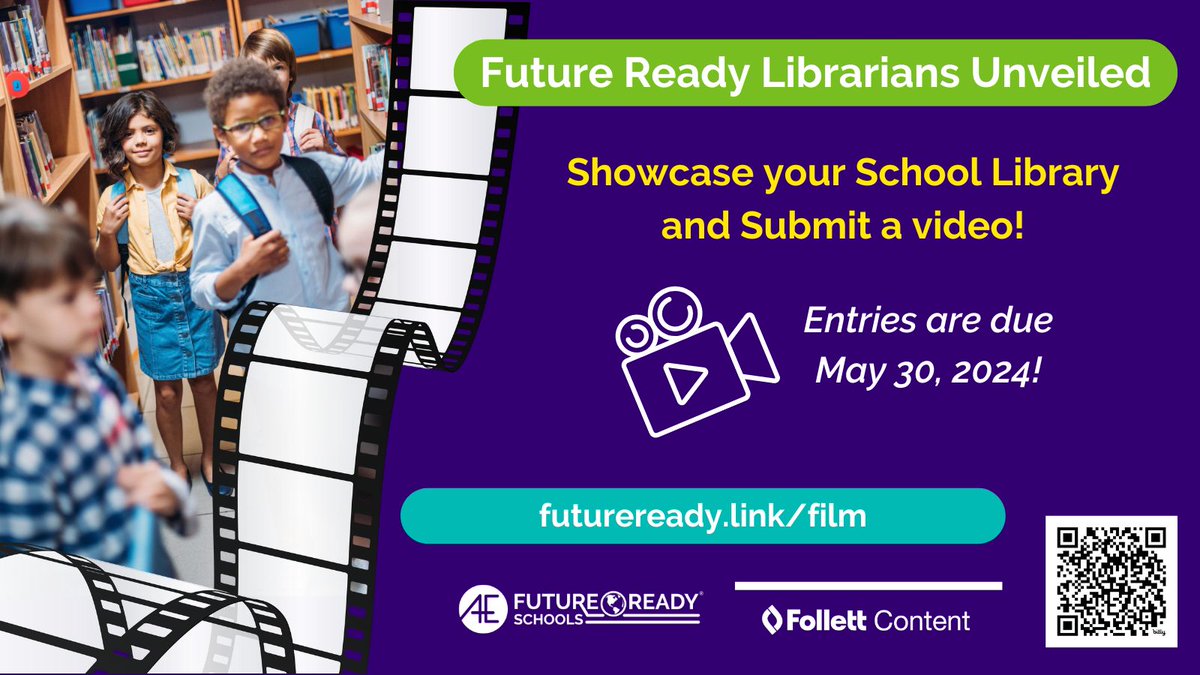 Calling all Future Ready Librarians! Ready to inspire and innovate? Join our video campaign and share your story of impact. Let's show the world the vibrant role of school libraries! Submit your video by May 30th.
futureready.link/video 
#FutureReadyLibs