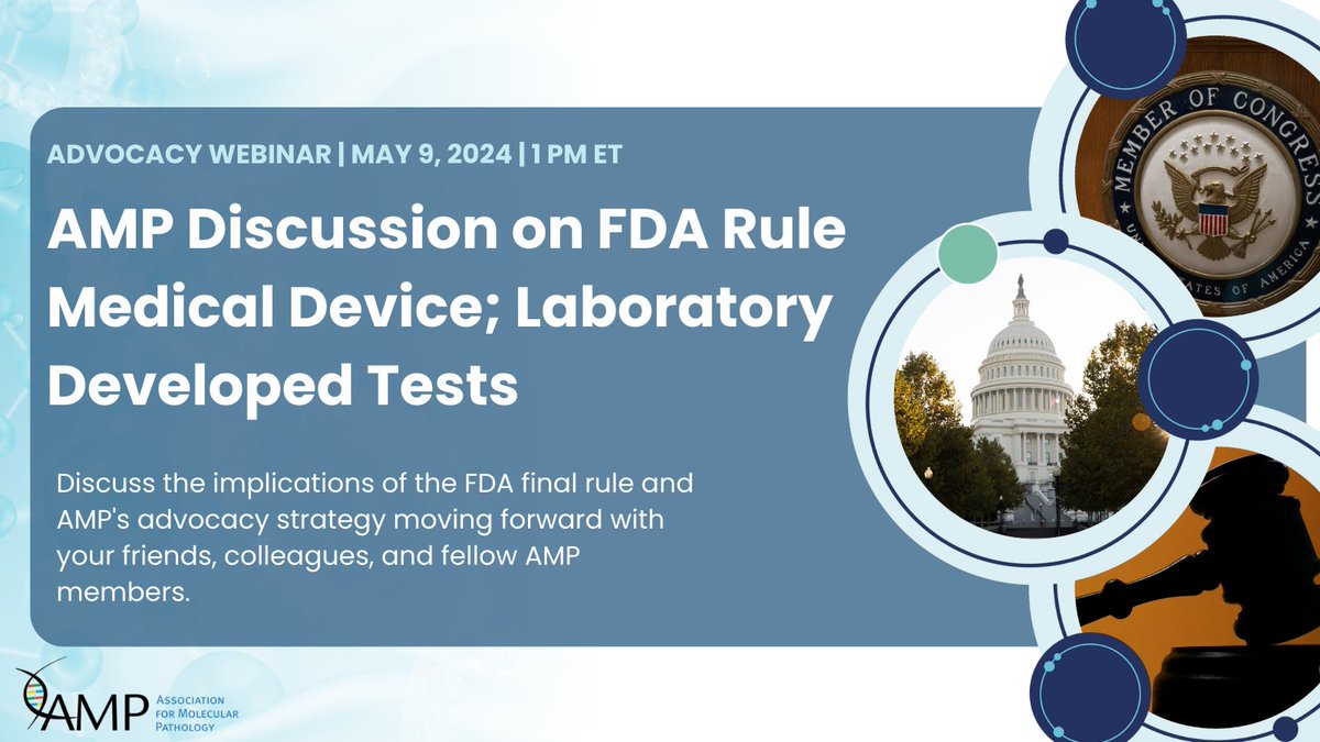 Join us on May 9 for a special community update and further discussion on the new FDA Final Rule. Register: ow.ly/OwoY50RvThf #molpath #pathologists #PathX