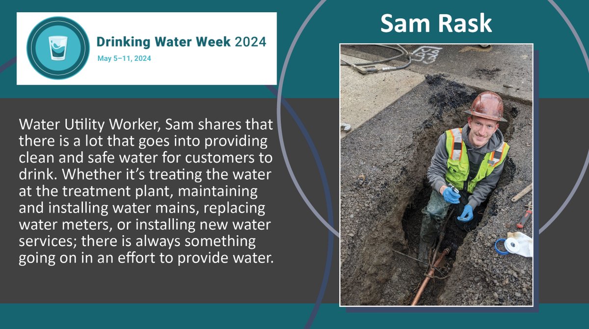 💧For #DrinkingWaterWeek, meet Sam Rask, Water Utility Worker in #PublicWorks! He shares that there is a lot that goes into providing clean & safe water for customers to drink – there is always something going on in an effort to provide water. Learn more: shorturl.at/efklv