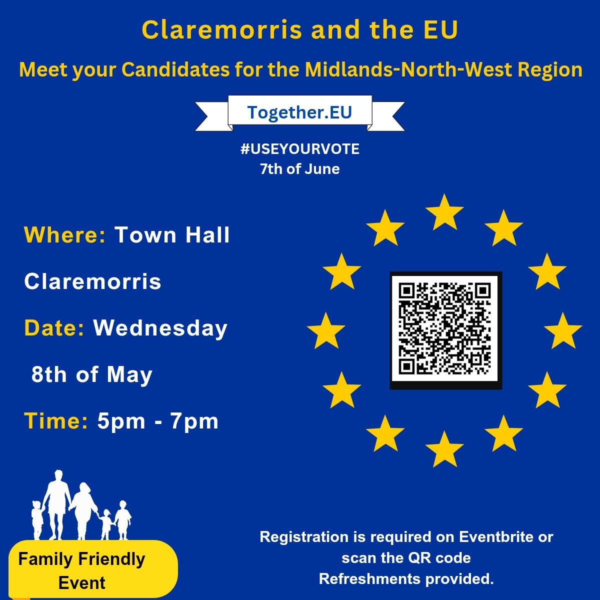 🇪🇺 Do you want to find out how the EU supports Claremorris? 🇮🇪 👇 I'm looking forward to attending this event tomorrow. 🗳It gives you a chance to ask your questions before you vote on June 7th. #UseYourVote #EU