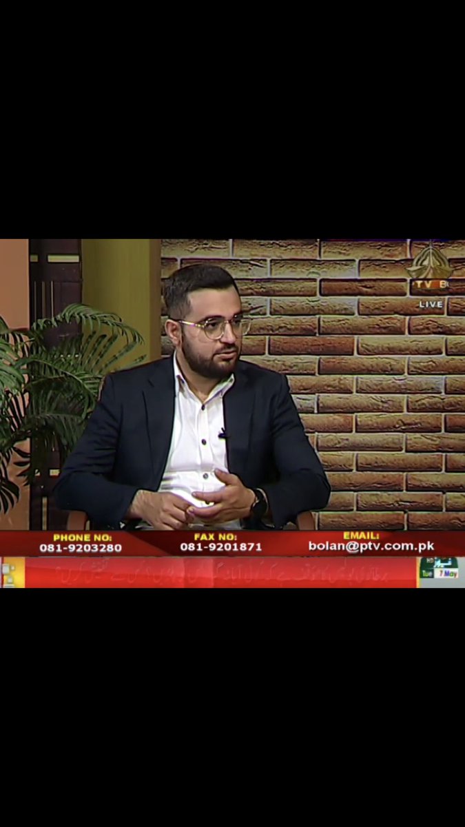 Appeared on the live transmission of #PTV with host Miss Kainat. The purpose of this transmission was to highlight the role of Think Tanks in Policymaking and spotlighting the work and achievements of #BTTN.