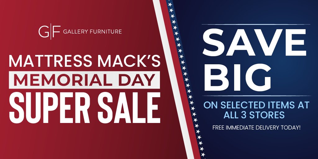 Ready to revamp your space? Head to Gallery Furniture's Memorial Day Super Sale - more at galleryfurniture.biz/4bhyN3V! Explore a vast selection of IN STOCK, top-notch furniture for every room at unbeatable prices. Plus, FREE same-day delivery in Houston for $1,000+!