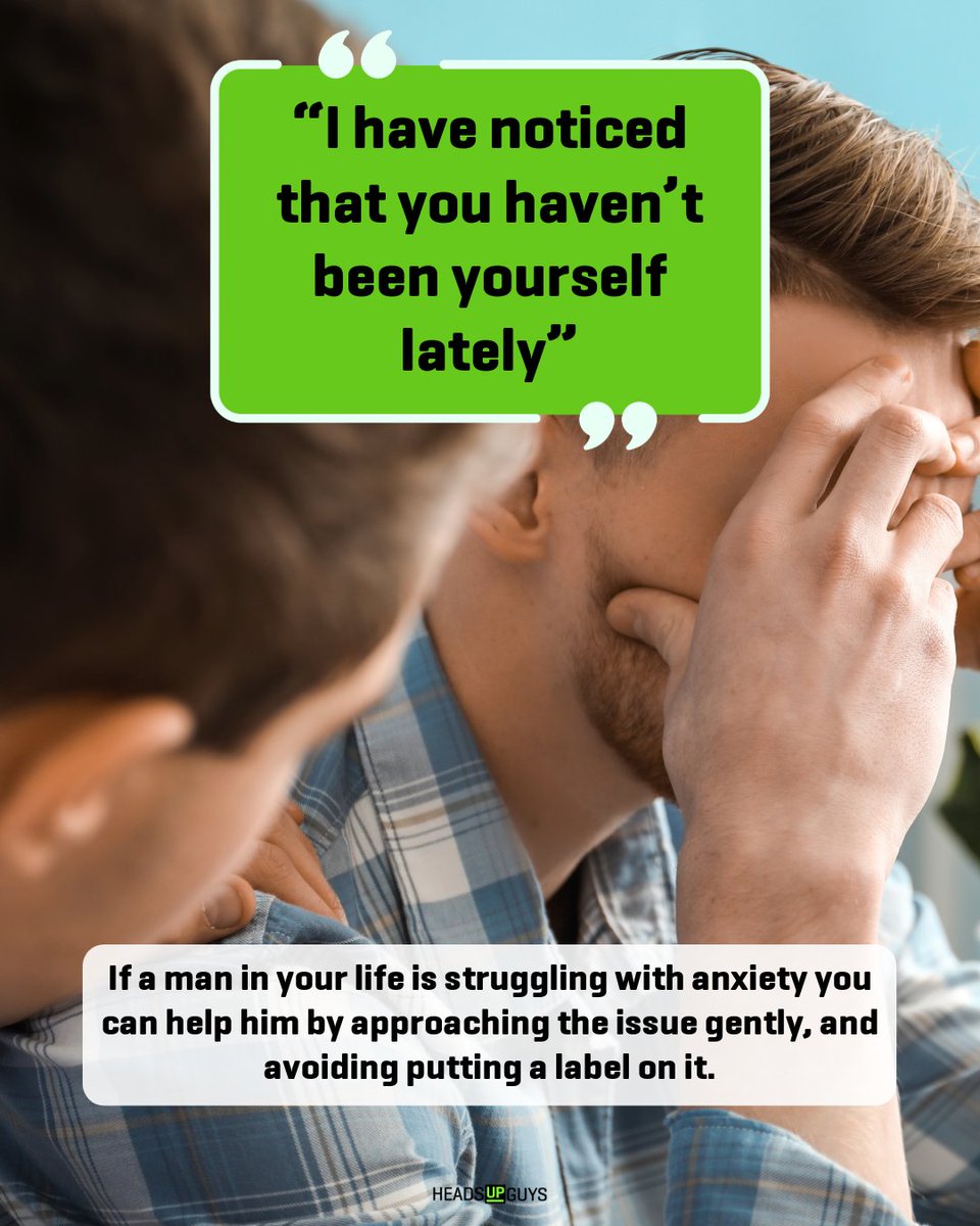If you're worried about someone in your life, it's important to let them know you care. Approaching the topic without judgment allows you to have a conversation free of diagnosis or labels and allows him to have a space to talk and feel heard. headsupguys.org/talking-men-an…