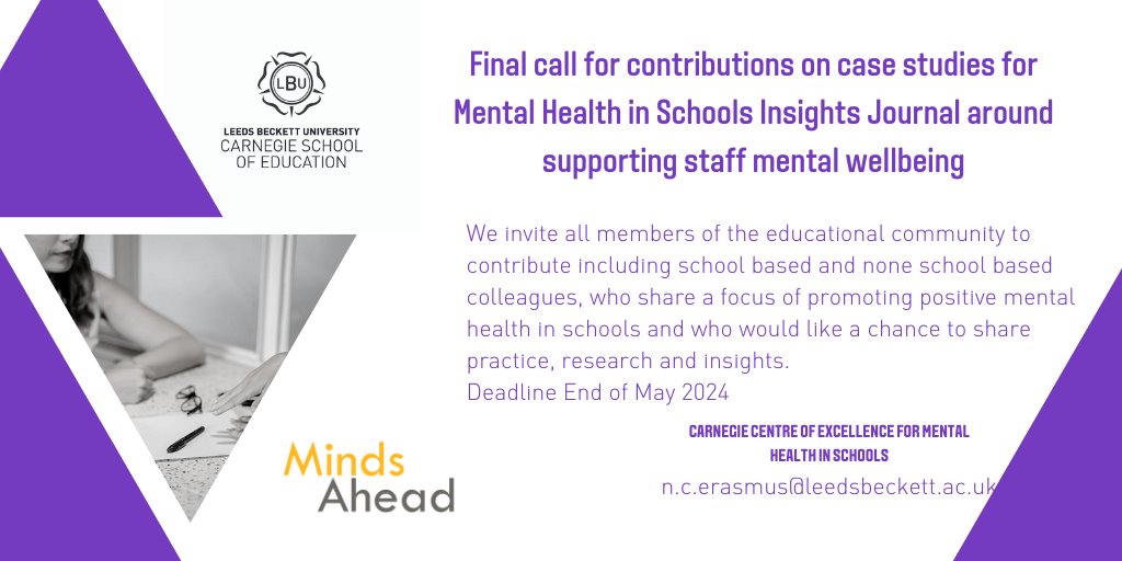 News Flash! This is YOUR CHANCE to share the great work you are doing . Final call for contributions on case studies for Mental Health in Schools Insights Journal around supporting staff mental wellbeing. #StaffWellbeing #MentalHealthInSchools Deadline End of May 2024 👇🕰️