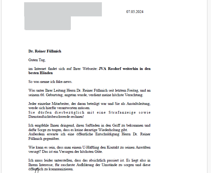 Da sind ein paar ein bissle sauer, weil #Füllmich nix von der Geburtstagsparty mitbekam. So wie die #Querdeppen aber singen, haben die Angestellten der JVA Füllmich wohl eher vor Ohrenkrebs schützen wollen. Ein 'Danke ' wäre angebrachter, als das da: