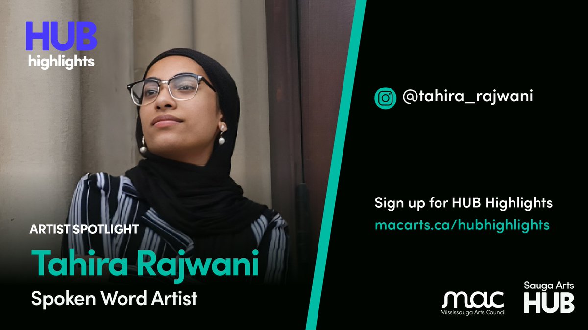 This week, our HUB Highlights Artist Spotlight is Tahira Rajwani! ✨ Tahira is a spoken word artist. Learn more about her ➡️ instagram.com/tahira_rajwani Subscribe to our newsletter for creative events! ➡️ bit.ly/HUBHighlights