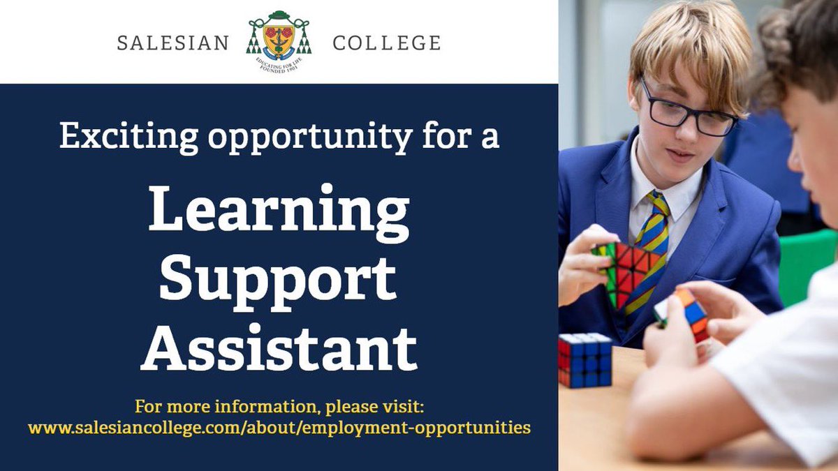 We have an exciting opportunity for a Part Time Learning Support Assistant, for more information please see our website salesiancollege.com/about/employme…