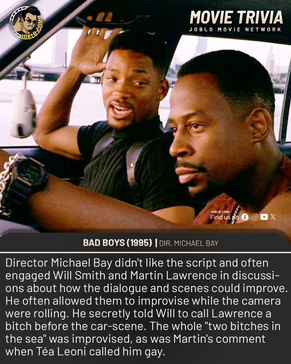 Movie trivia: Bad Boys (1995)! 🎥

#JoBloMovies #JoBloMovieNetwork #BadBoys #MichaelBay #WillSmith #MartinLawrence