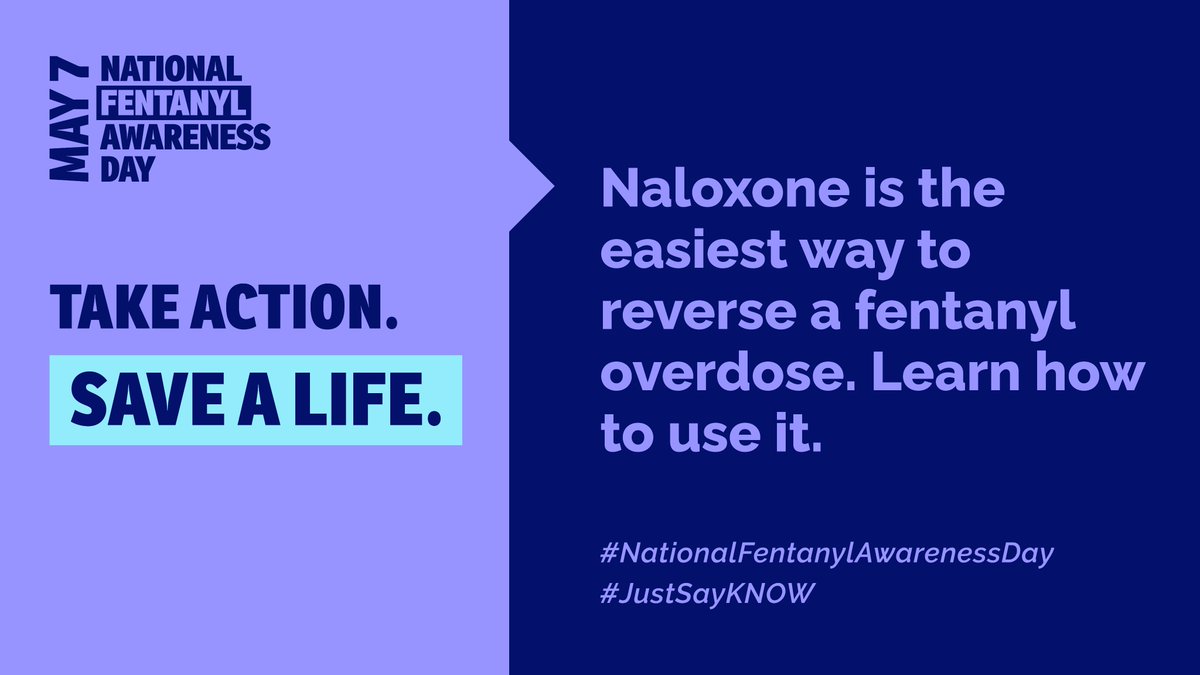 Today is National Fentanyl Awareness Day. Did you know 42% of American adults know someone who died from an overdose? Be part of the solution – learn how to use naloxone. You could save a life. #NationalFentanylAwarenessDay #JustSayKNOW