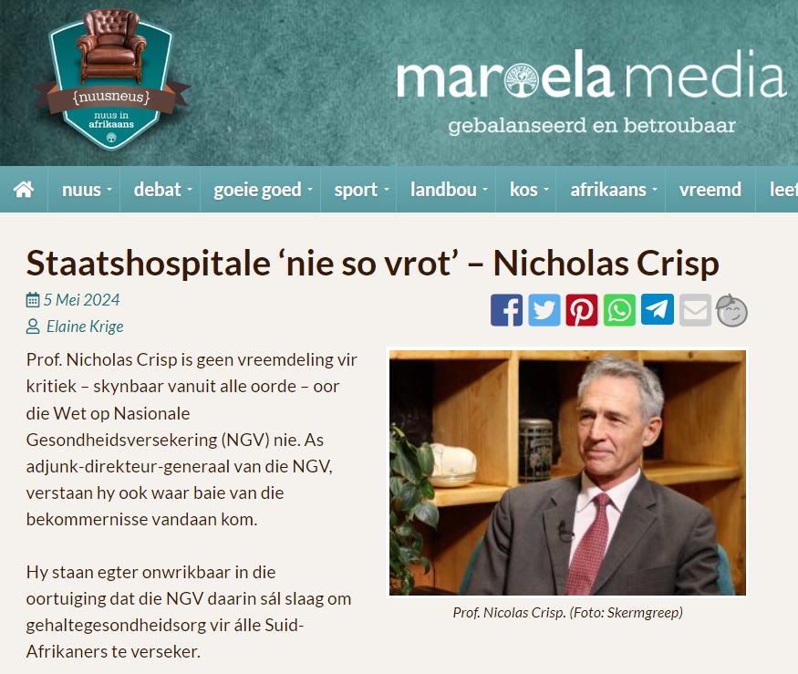 Het jy al ‘n slegte ervaring by staatsklinieke of hospitale gehad? Dr. Nicholas Crisp se lofliedere oor die gehalte van staatsgesondheidsorg is strydig met die werklikheid wat Suid-Afrikaners daagliks ervaar. Deel jou ervaring hier of stuur ‘n e-pos aan medies@solidariteit.co.za