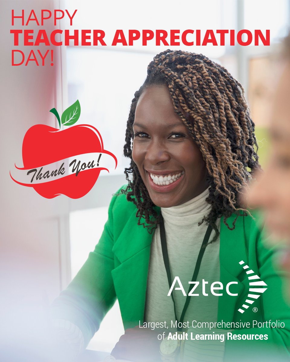 HAPPY NATIONAL TEACHER APPRECIATION DAY!

THANK YOU for your time and dedication to educating students of all ages so that they may succeed in life!

#TeacherAppreciationDay #NationalTeachersDay #adulteducation #aztecsoftware