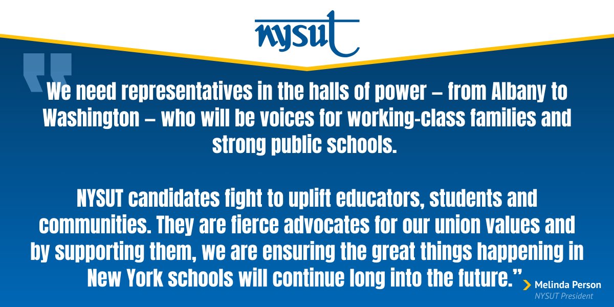 NYSUT has released a slate of endorsements in races for state Senate and Assembly as well as a recommendation for Congress to be forwarded on to national affiliates, the @AFTUnion and @NEAToday. For more information, please visit: nysut.org/news/2024/may/…