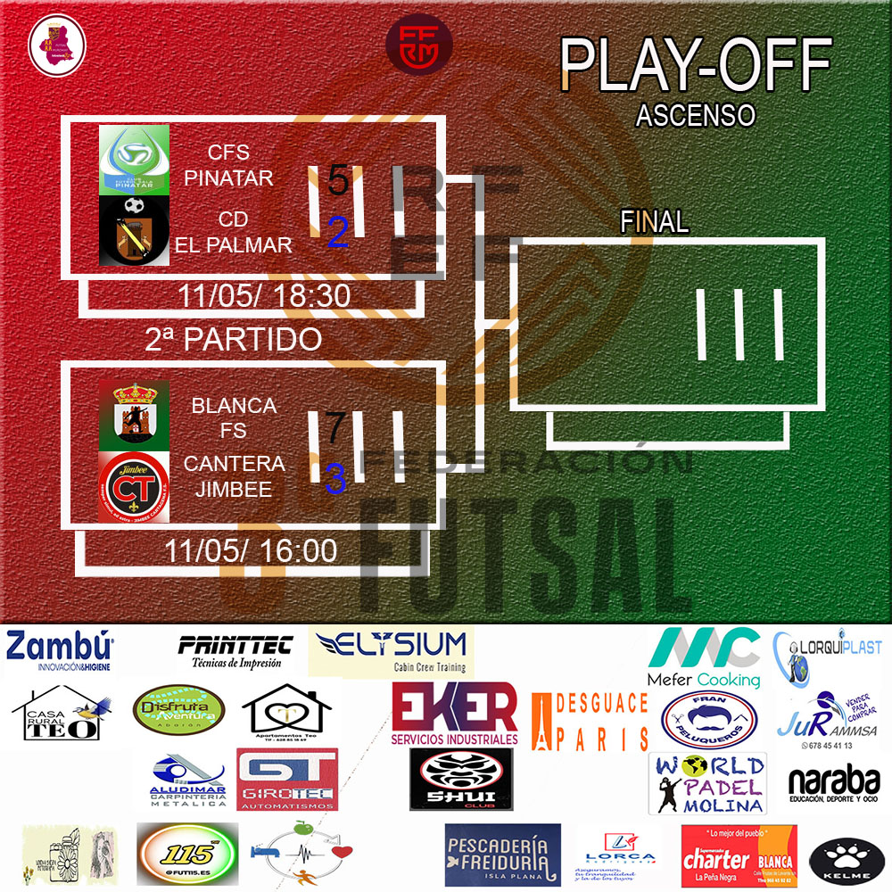 #lacasadelfutsalmurciano
Segundo asalto
play-off ascenso 2B
sábado 11 de mayo
@canterajimbee & @BlancaFS4 16:00
@CDPALMAR_FS & Joasan const. Zambú @CFS_Pinatar 18:30
#futsalmur #l3futsal #SomosFutsal #somosffrm #fotografiadeportiva #disfrutalaliga