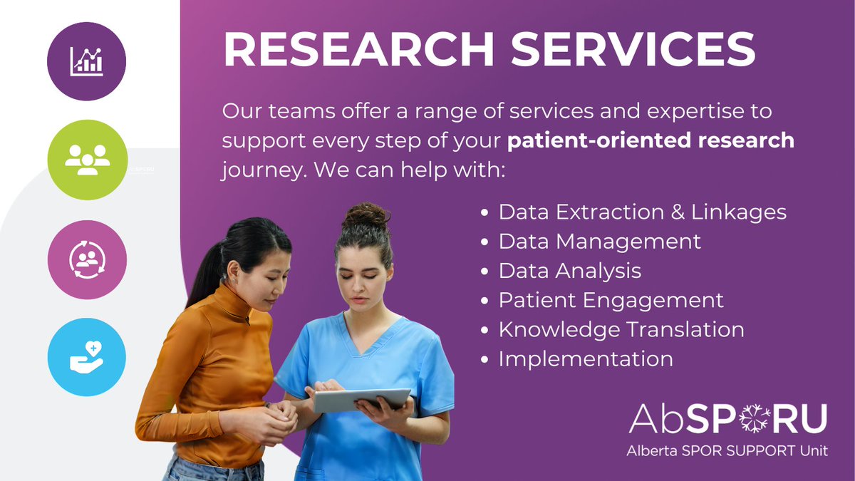 @AbSPORU can help you design and implement your study or project effectively, with Alberta’s #LearningHealthSystem in mind. Access our services @ absporu.ca/research-servi…