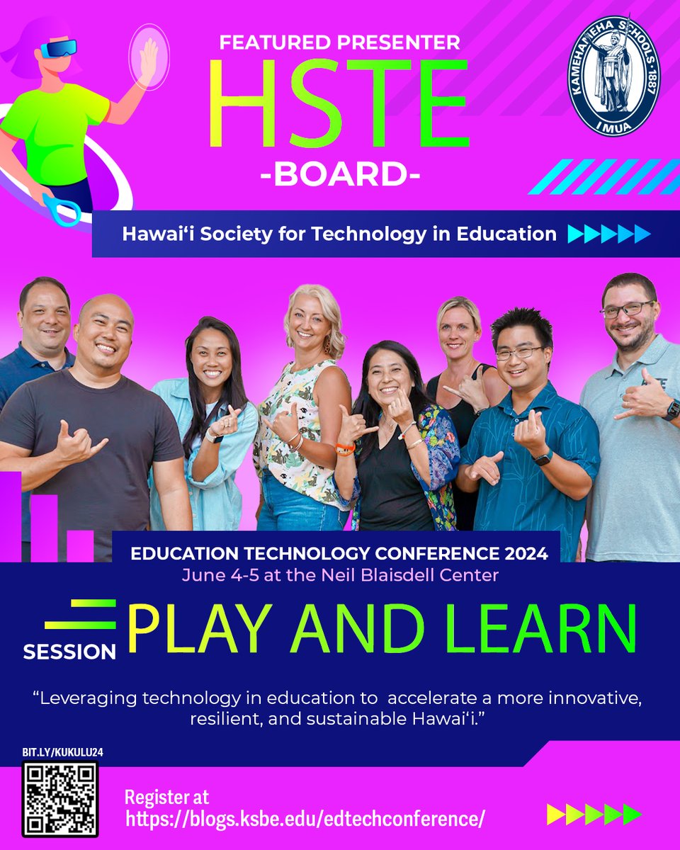 Introducing our friends🤙 from <a href="/HSTEorg/">HSTE</a> (Hawai’i Society for Technology in Education) who will be running our playground stations. Innovate, Explore, Empower!
Register now at bit.ly/kukulu24 #KSEdTech #808educate