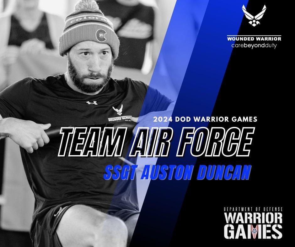 ⭐️ Meet SSgt (ret) Auston Duncan ⭐️

Honored to announce first time competitor SSgt (ret) Duncan who will represent #TeamAirForce at the 2024 DOD Warrior Games  in Orlando, FL next month. Cheer him on as he competes with resiliency and showcases his strength! 🏅✈️
#WG24
